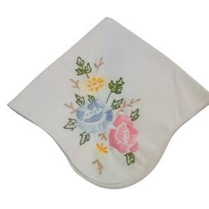Hankie hand-made embroidered flowers leaves napkin
